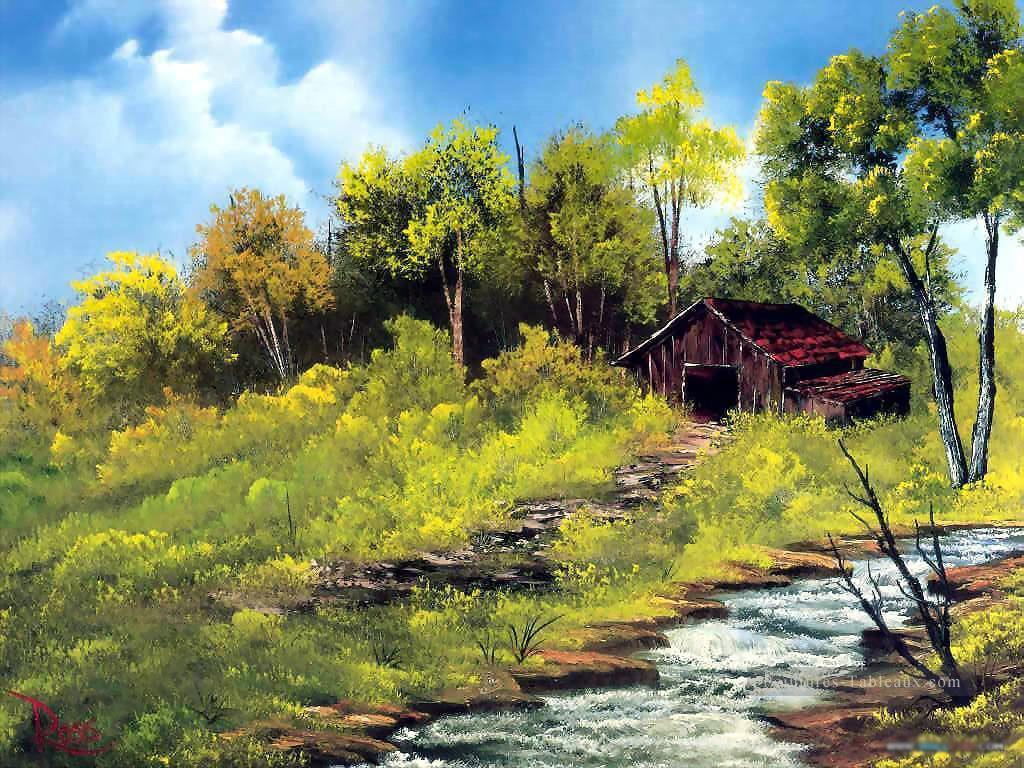 ruisseau prairie Style de Bob Ross Peintures à l'huile